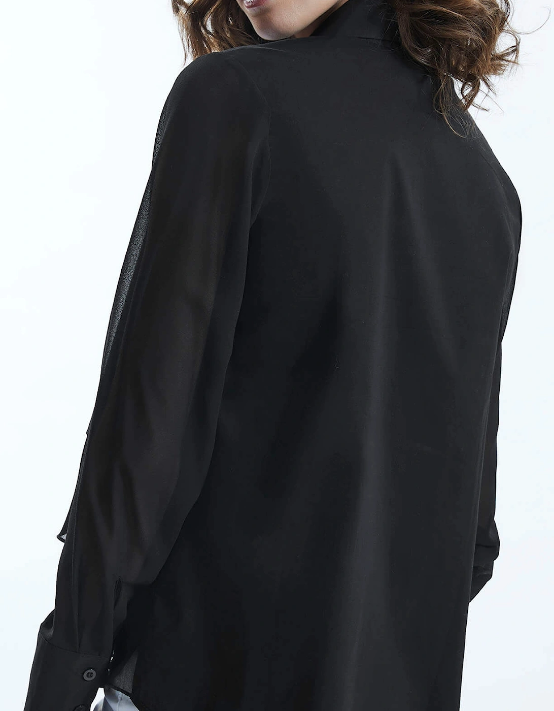 Sheer Sleeve Ruffle Shirt Black