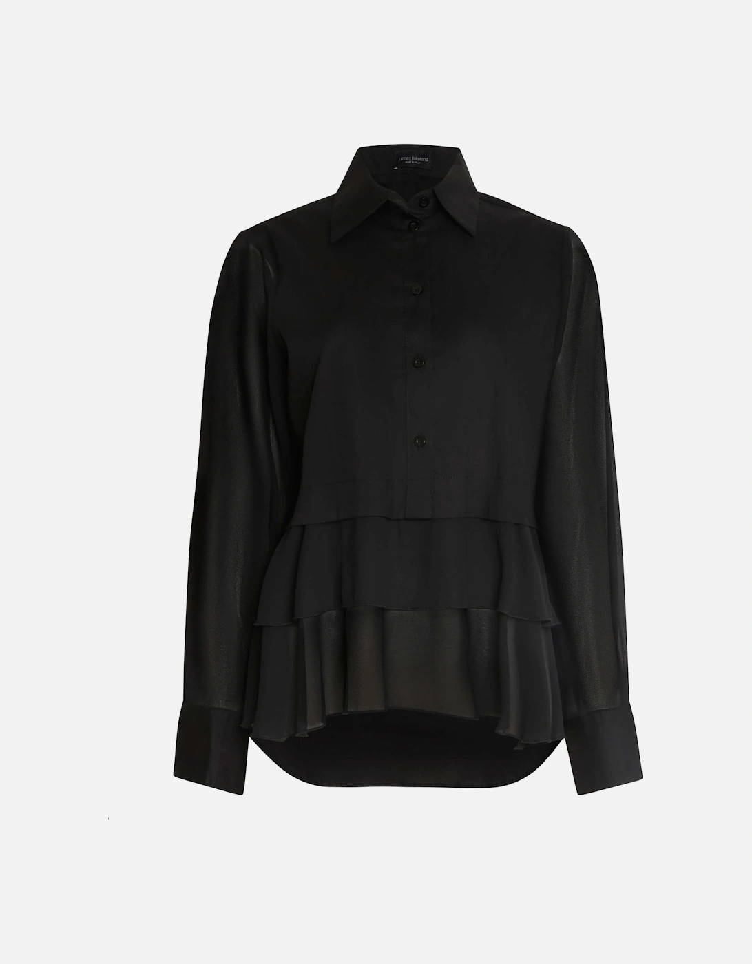 Sheer Sleeve Ruffle Shirt Black