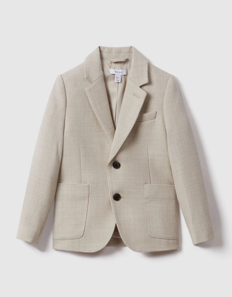 Textured Wool Blend Single Breasted Blazer