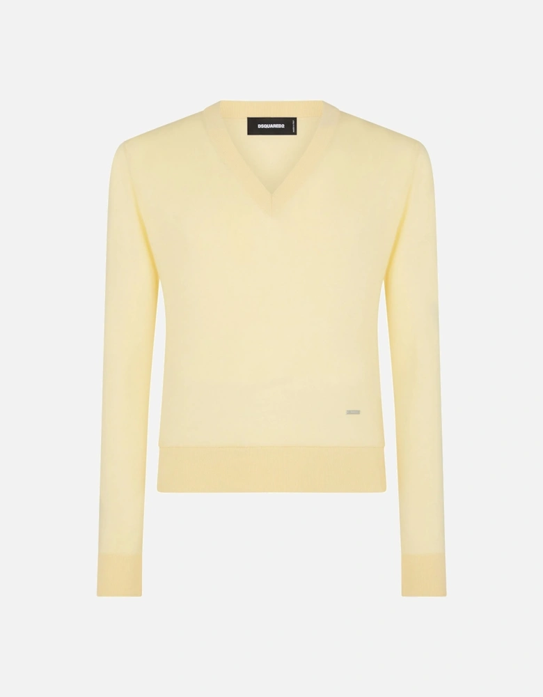 Fine Gauge V Neck Sweater Yellow