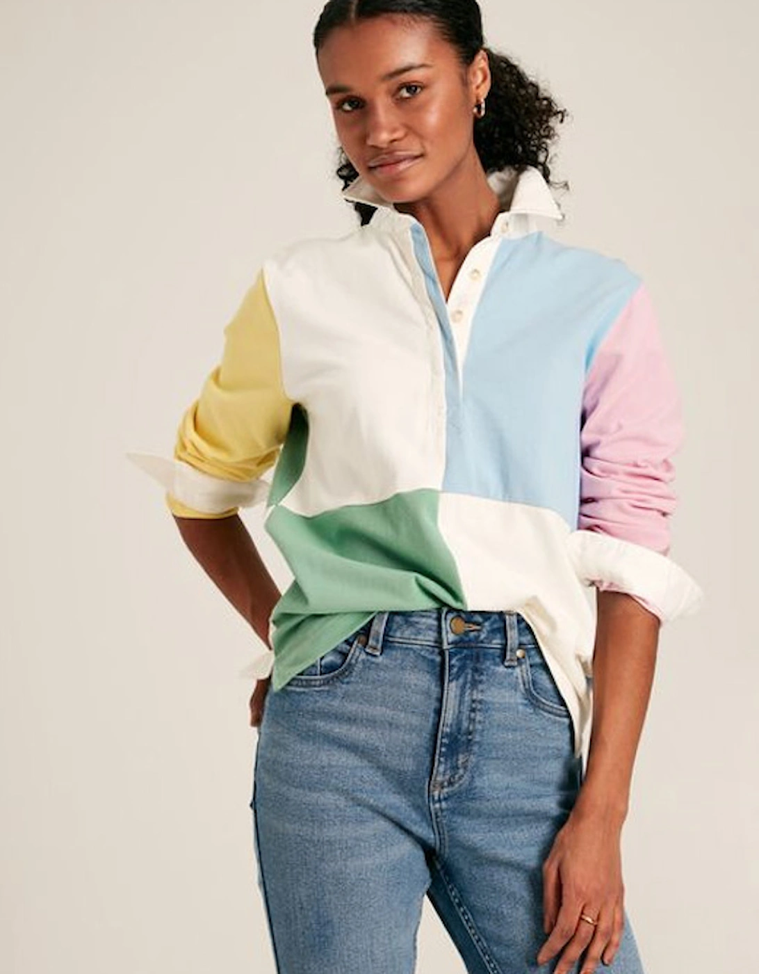 Women's Falmouth Cotton Rugby Shirt Multi Colour Block, 8 of 7