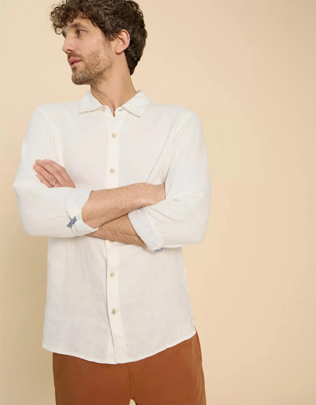 Men's Pembroke Long Sleeve Linen Shirt Brilliant White, 8 of 7