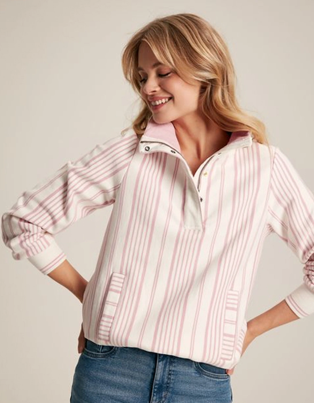 Women's Burnham Jersey Relaxed Fit Sweatshirt Pink/White, 7 of 6