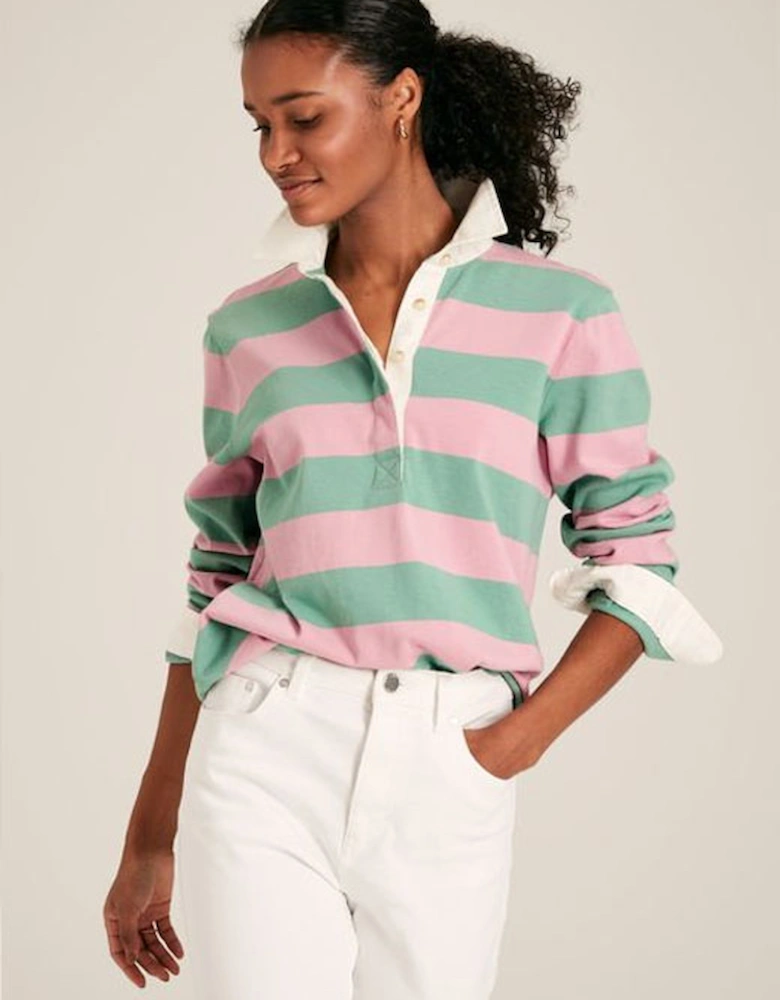 Women's Falmouth Rugby Shirt Pink Green Stripe