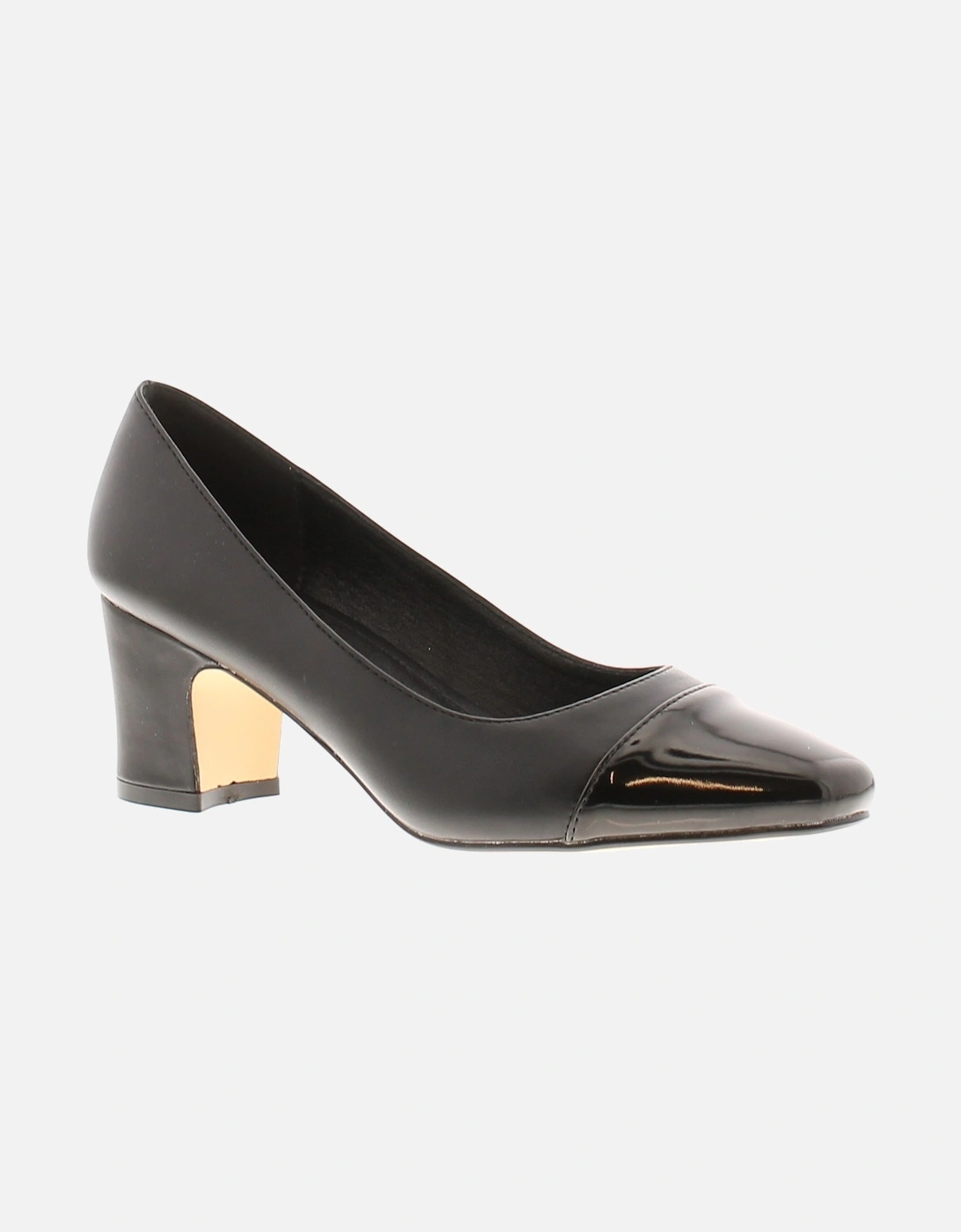 Womens Shoes Court Heels Cap Slip On black UK Size, 6 of 5
