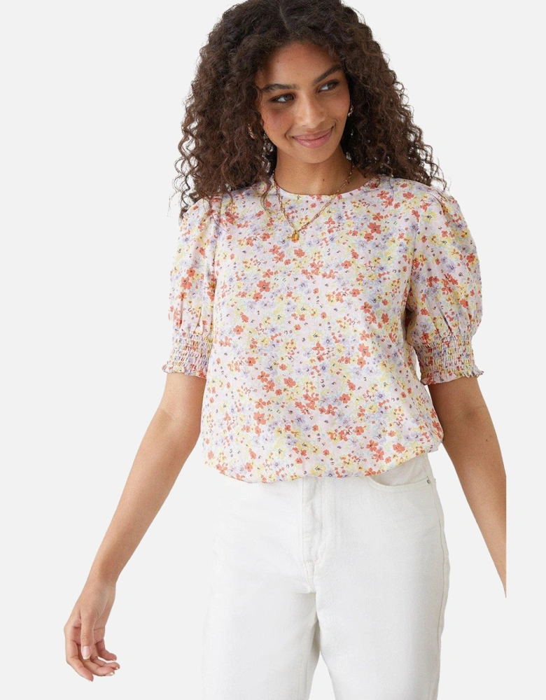 Womens/Ladies Ditsy Print Shirred Blouse