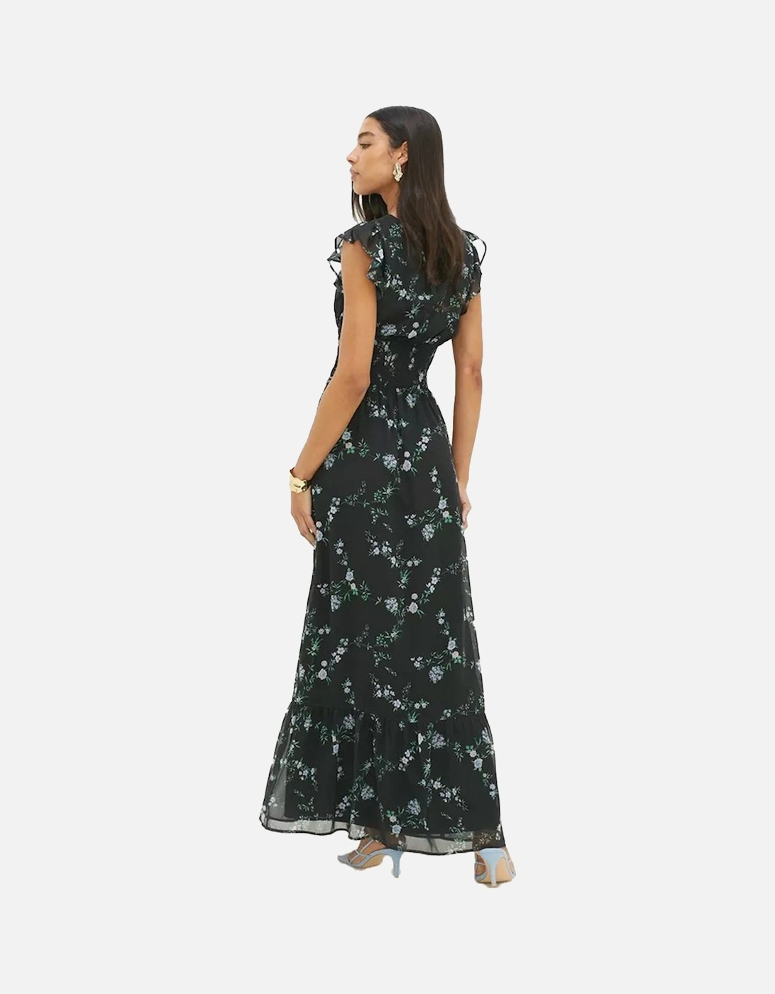 Womens/Ladies Floral Chiffon Shirred Waist Tall Midi Dress