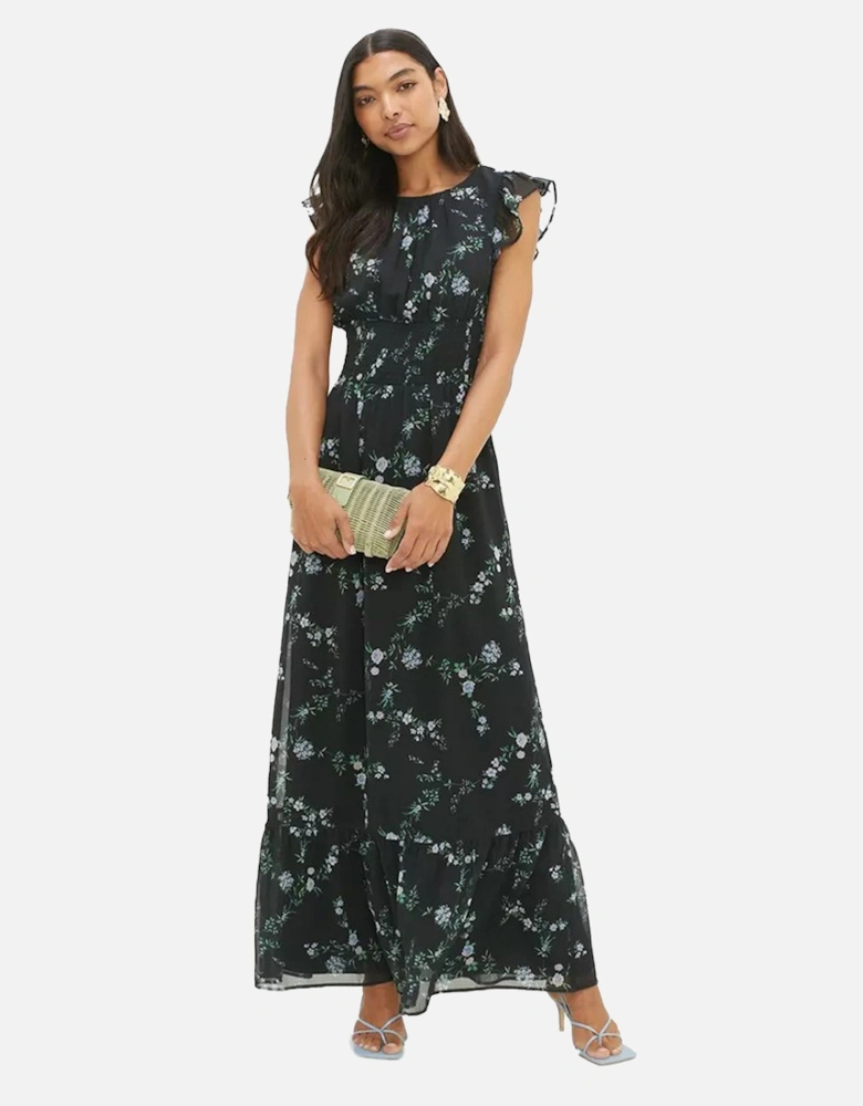 Womens/Ladies Floral Chiffon Shirred Waist Tall Midi Dress