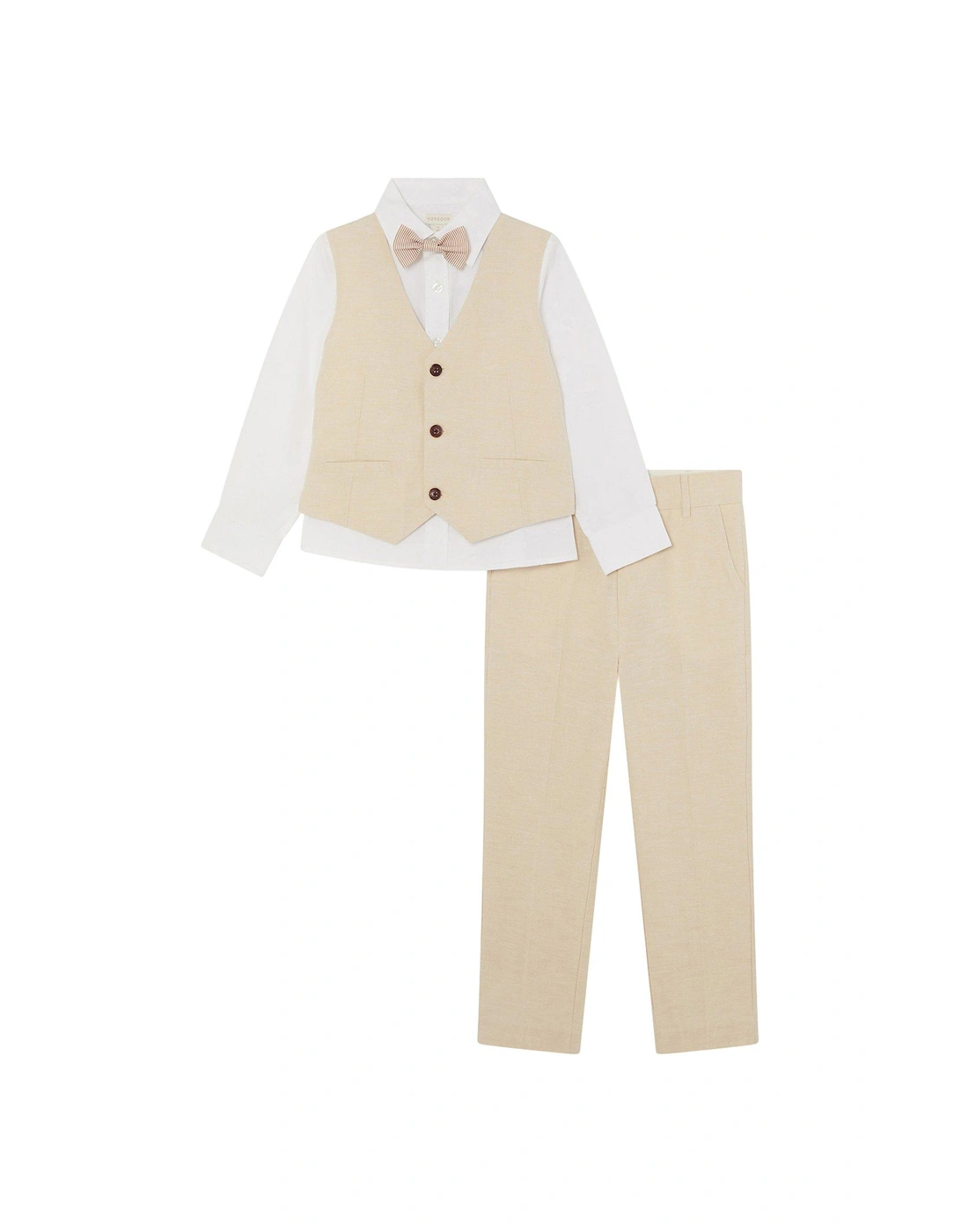 Boys 4 Piece Smart Suit In Linen Blend - Stone, 2 of 1