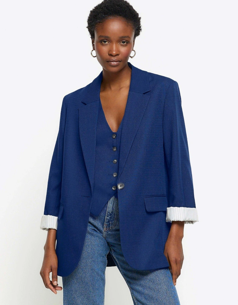 Rolled Sleeve Relaxed Blazer - Blue