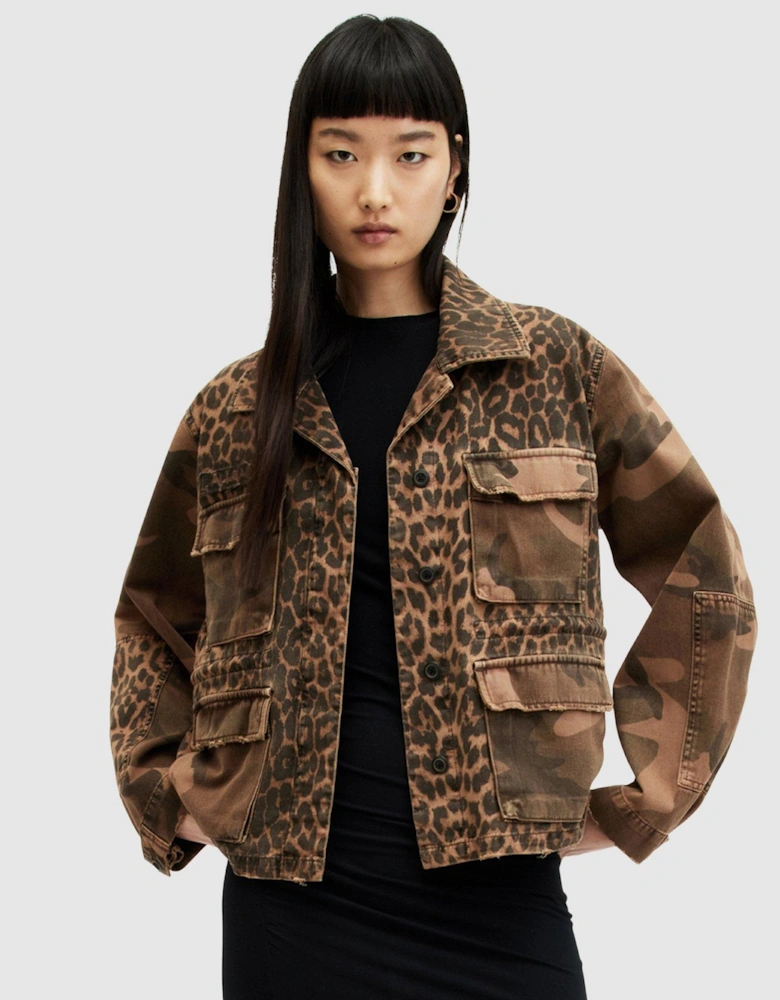 Finch Leopard Camouflage Print Jacket - Brown