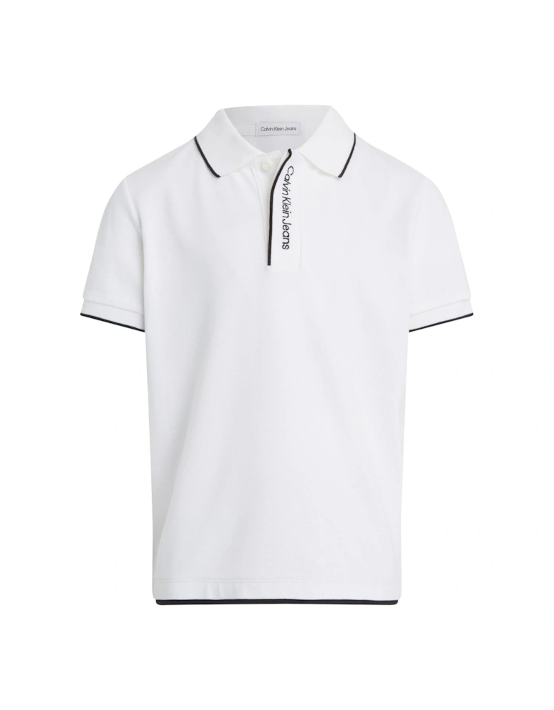 Boys Intarsia Logo Pique Short Sleeve Polo Shirt - Bright White