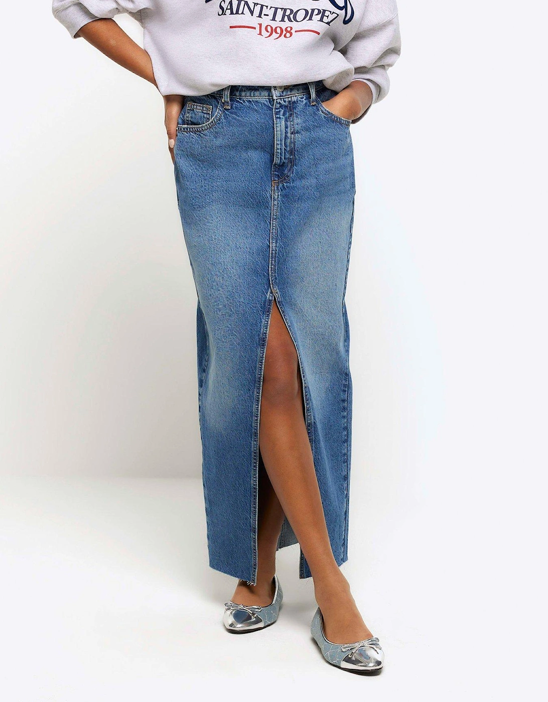 Split Hem Denim Maxi Skirt, 2 of 1