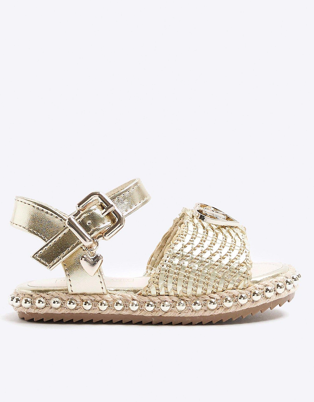 Mini Girls Woven Studded Sandals - Gold, 3 of 2