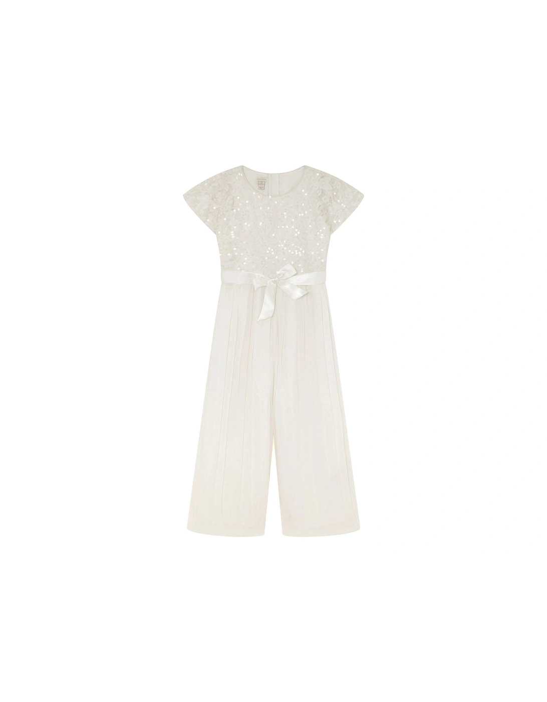 Girls Lacey Sequin Cape Jumpsuit - Ivory, 2 of 1