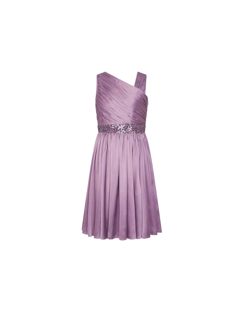 Girls Satin Abigail One-shoulder Dress - Purple