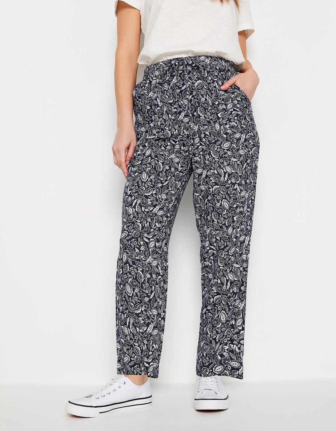 Petite Navy And Ivory Leaf Print Trouser, 2 of 1