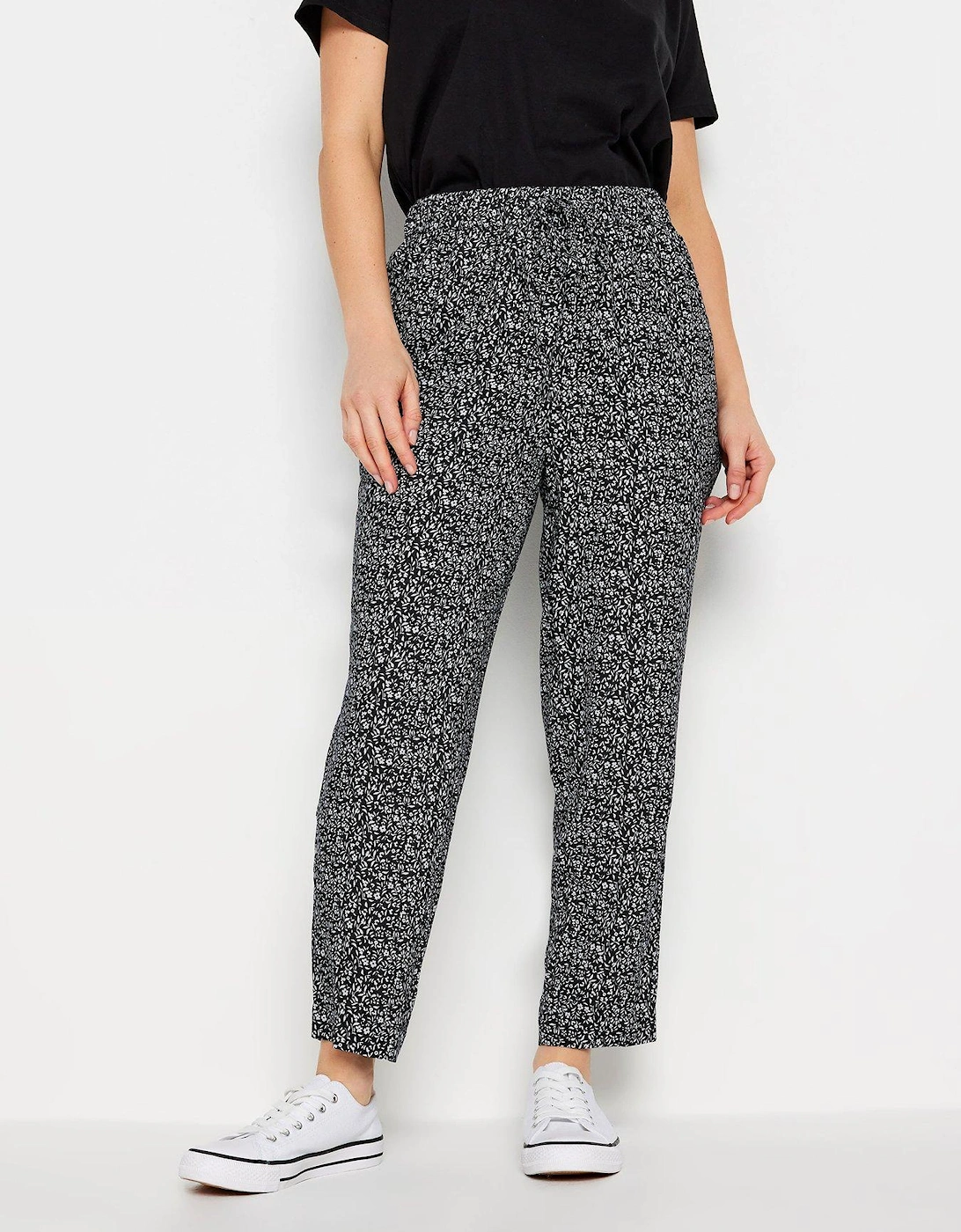 Petite Black And White Ditsy Printed Trouser, 2 of 1