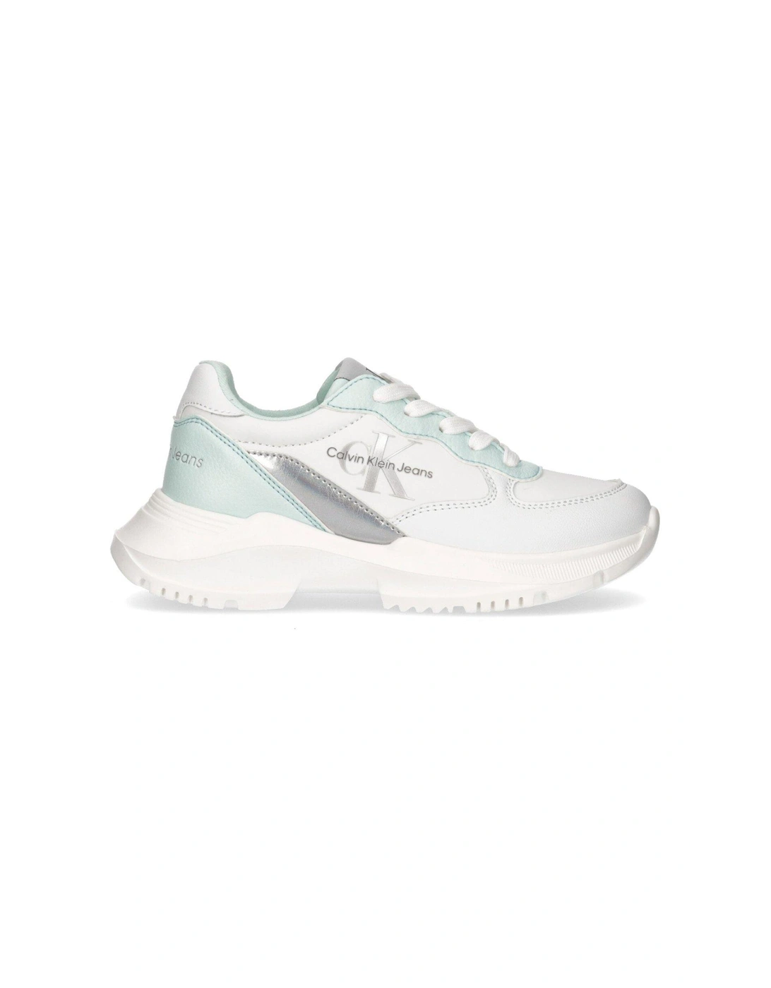Girls Low Cut Lace-Up Sneaker - White/Aquamarine, 6 of 5
