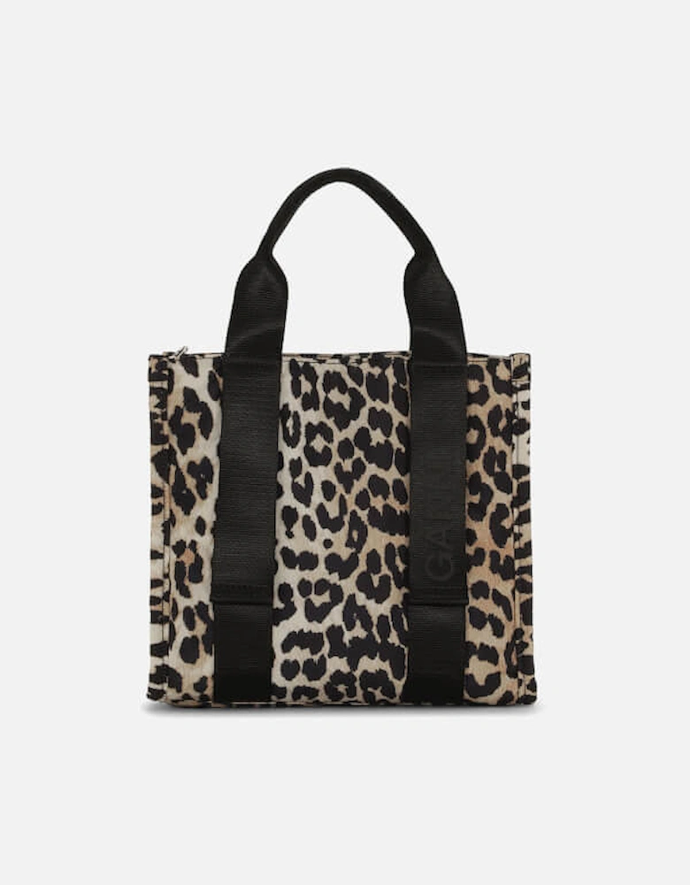 Tech Small Leopard-Print Canvas Tote Bag