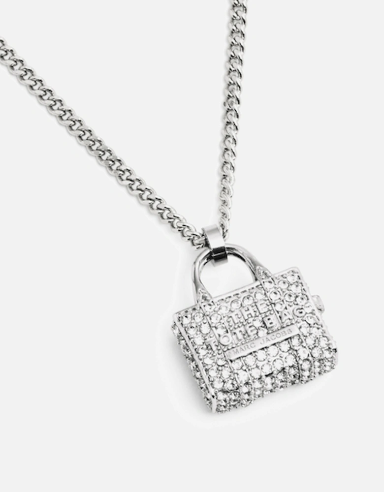 Silver-Toned Pave Tote Pendant Necklace