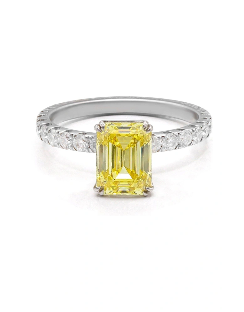 Yellow 2ct Radiant Cut Moissanite 18ct White Gold Band Ring