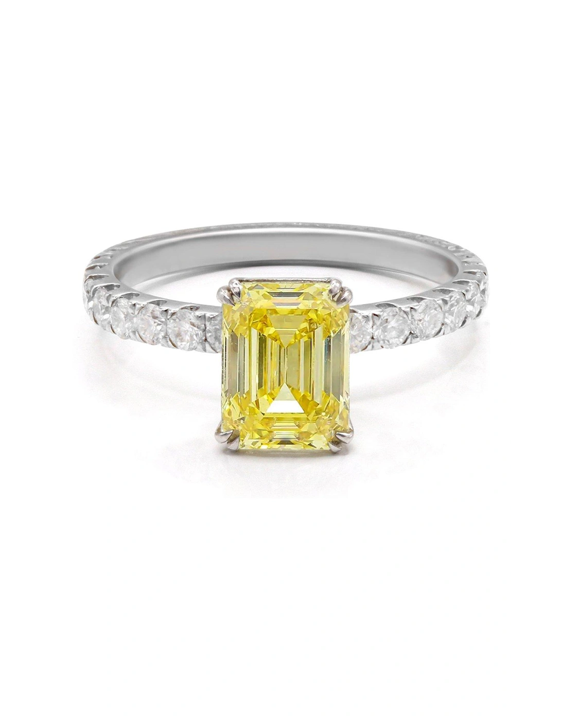 Yellow 2ct Radiant Cut Moissanite 18ct White Gold Band Ring, 2 of 1