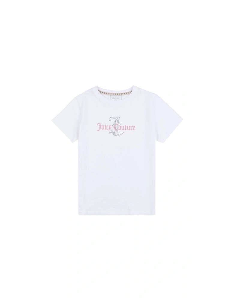 Girls Diamante Regular Short Sleeve T-shirt - Bright White