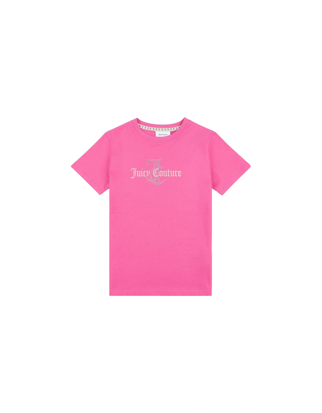 Girls Diamante Regular Short Sleeve T-shirt - Hot Pink, 2 of 1