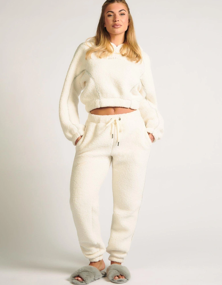 Borg Cropped Hoody & Jogger - Off White