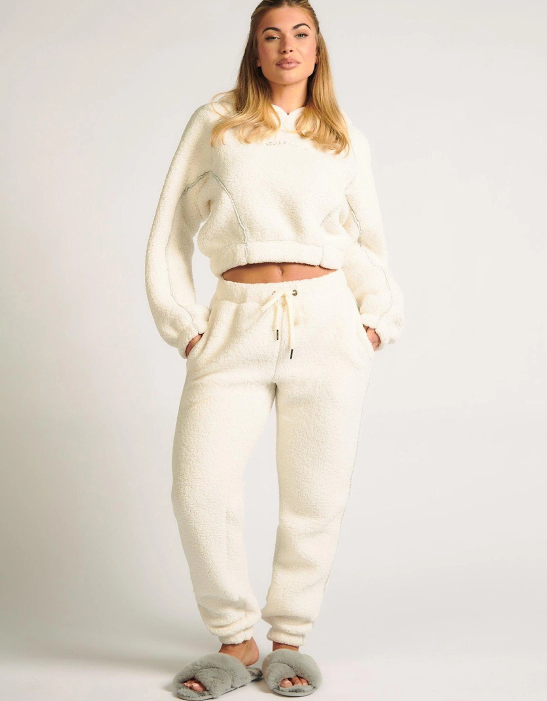 Borg Cropped Hoody & Jogger - Off White, 2 of 1