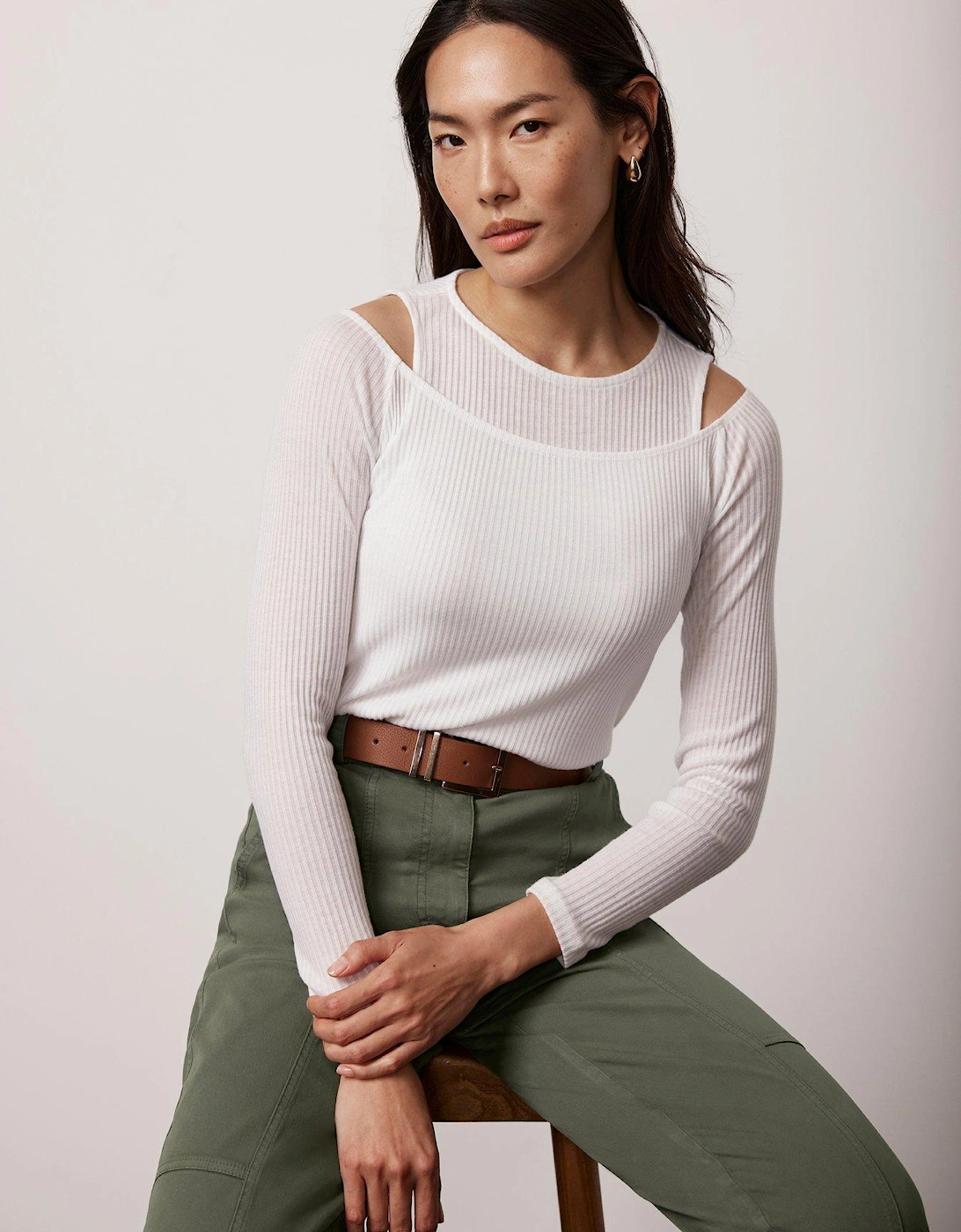 Ivory Double Layered Rib Top, 2 of 1