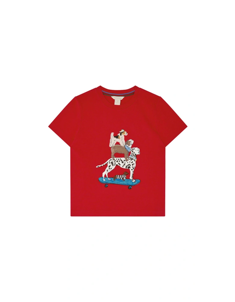 Boys Dog Skateboard T-shirt - Red