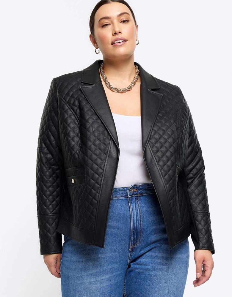 Plus Faux Leather Quilted Blazer