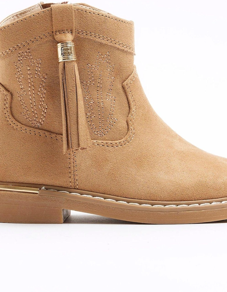 Mini Girls Tassel Western Boots - Brown
