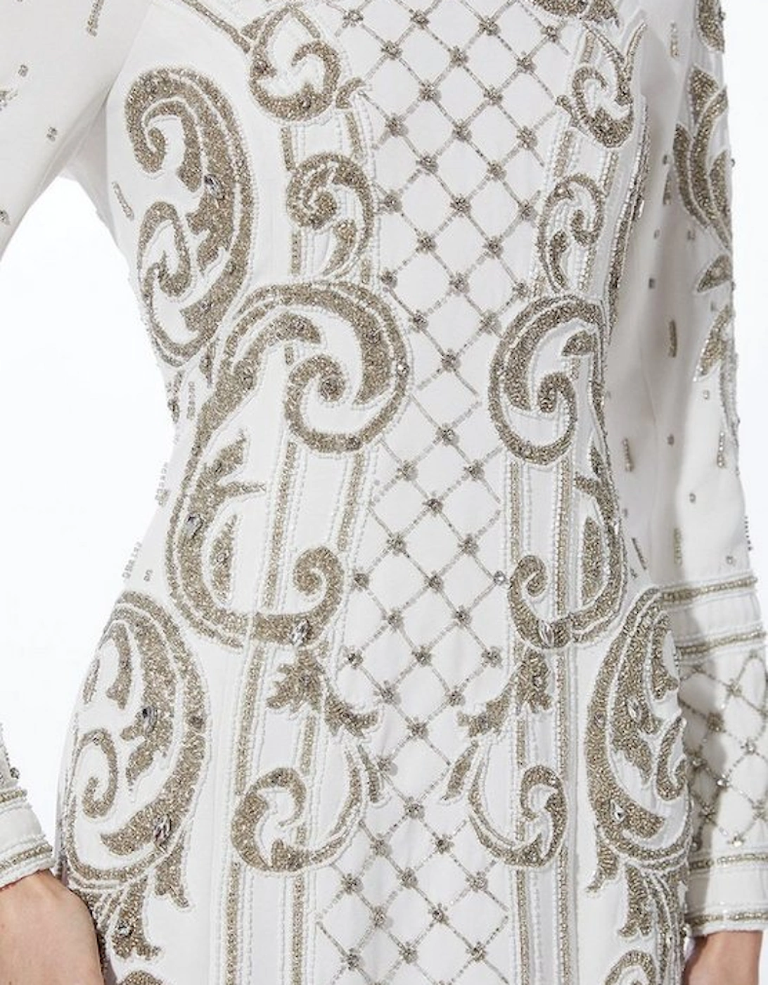 Crystal Embellished Woven Cutout Mini Dress