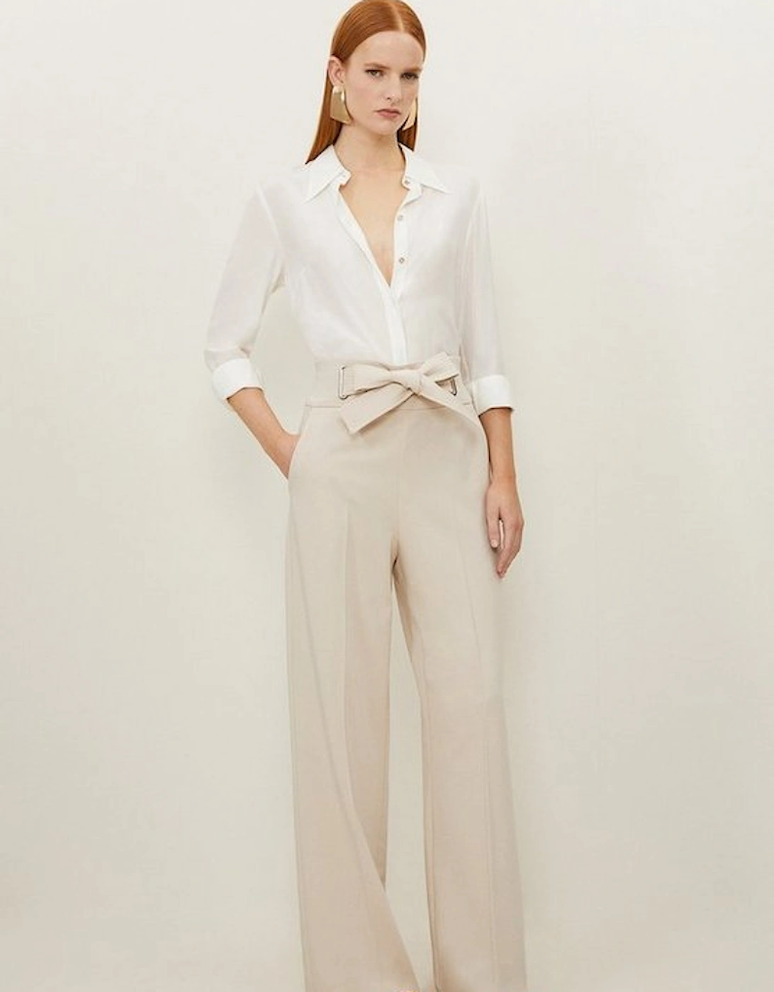 Tailored Eyelet Detail Belted Straight Leg Trousers, 2 of 1