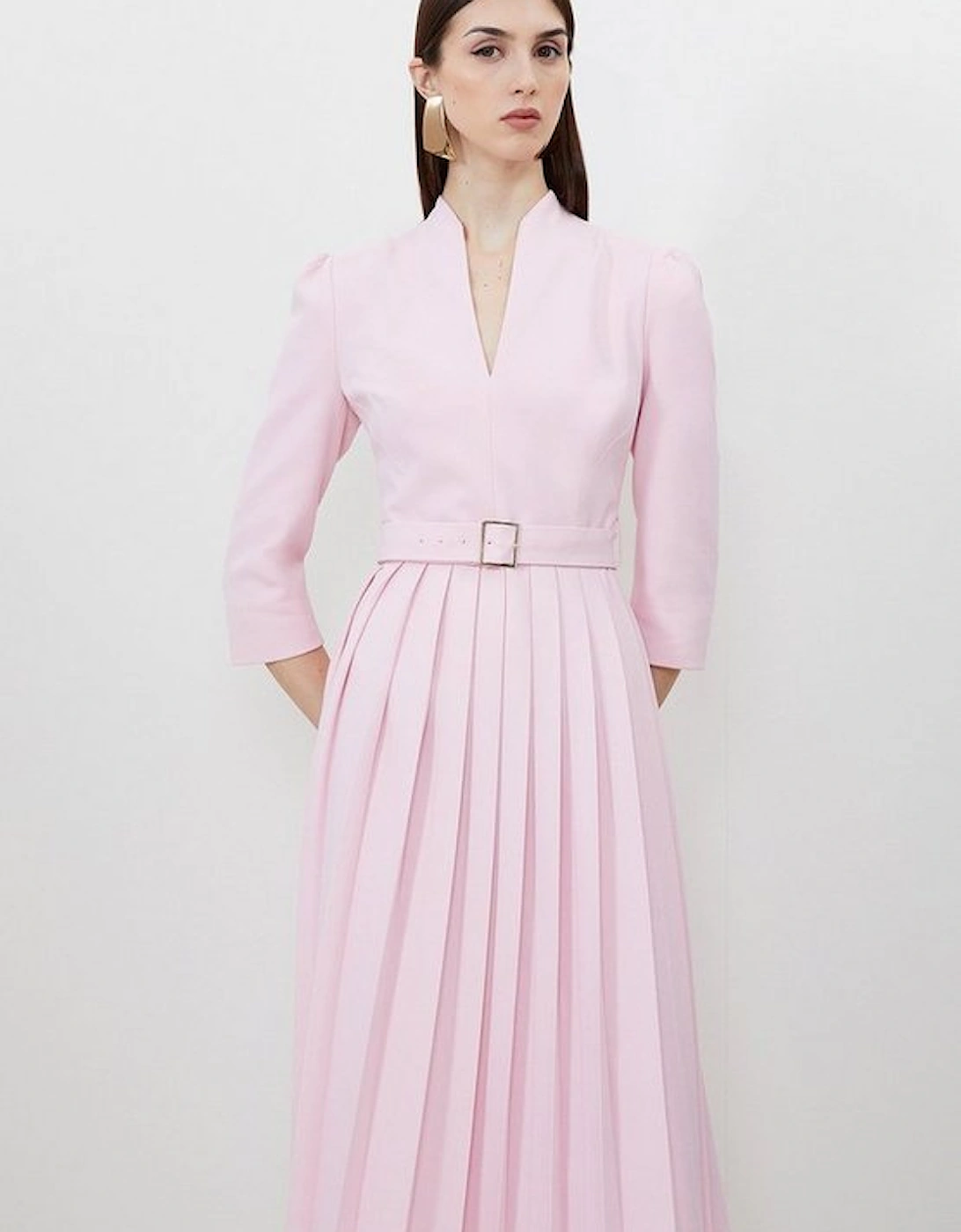 Petite Tailored Structured Crepe Pleated Midi Dress, 5 of 4