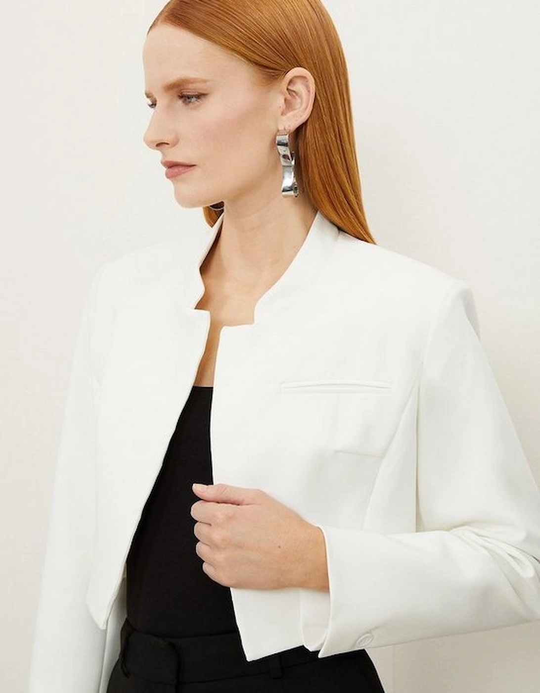 Cropped Tailored High Neck Jacket