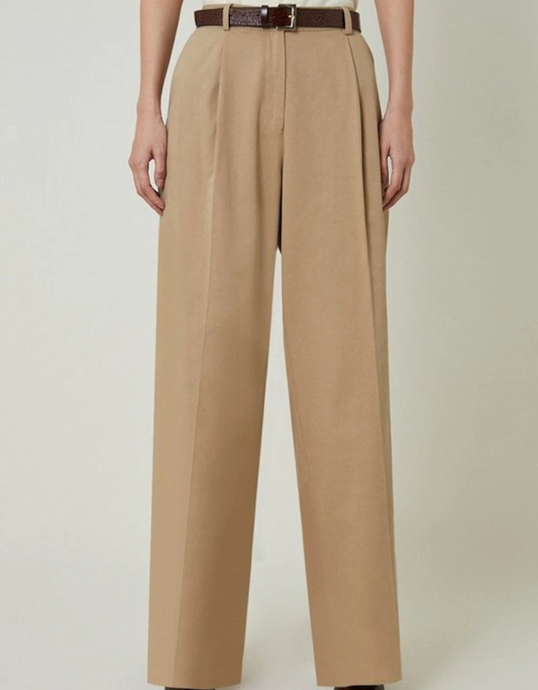 Tencel Cotton Pleated Wide Leg Tailored Trousers