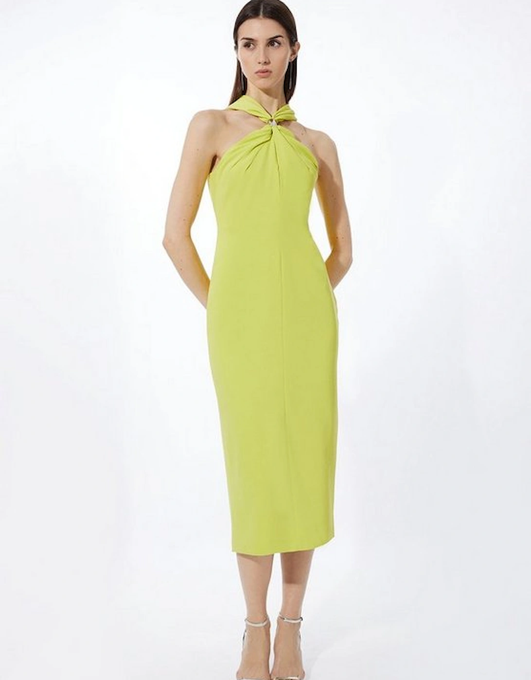 Soft Tailored Drape Halter Neck Midi Pencil Dress, 5 of 4