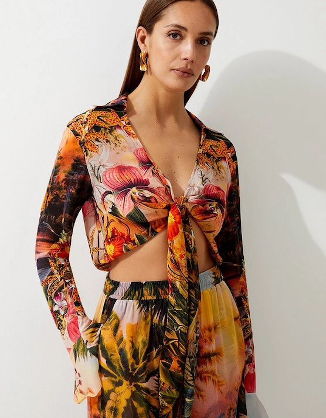 Floral Placed Print Viscose Georgette Beach Wrap Top, 2 of 1