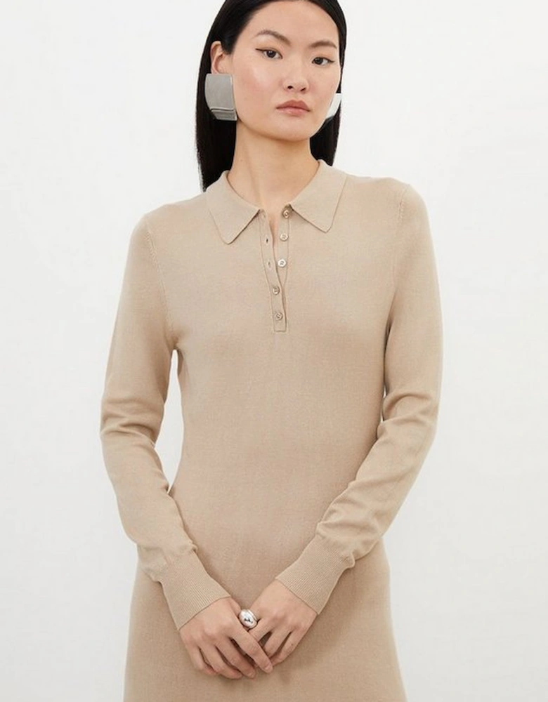 Petite Viscose Blend Polo Knit Collar Maxi Dress