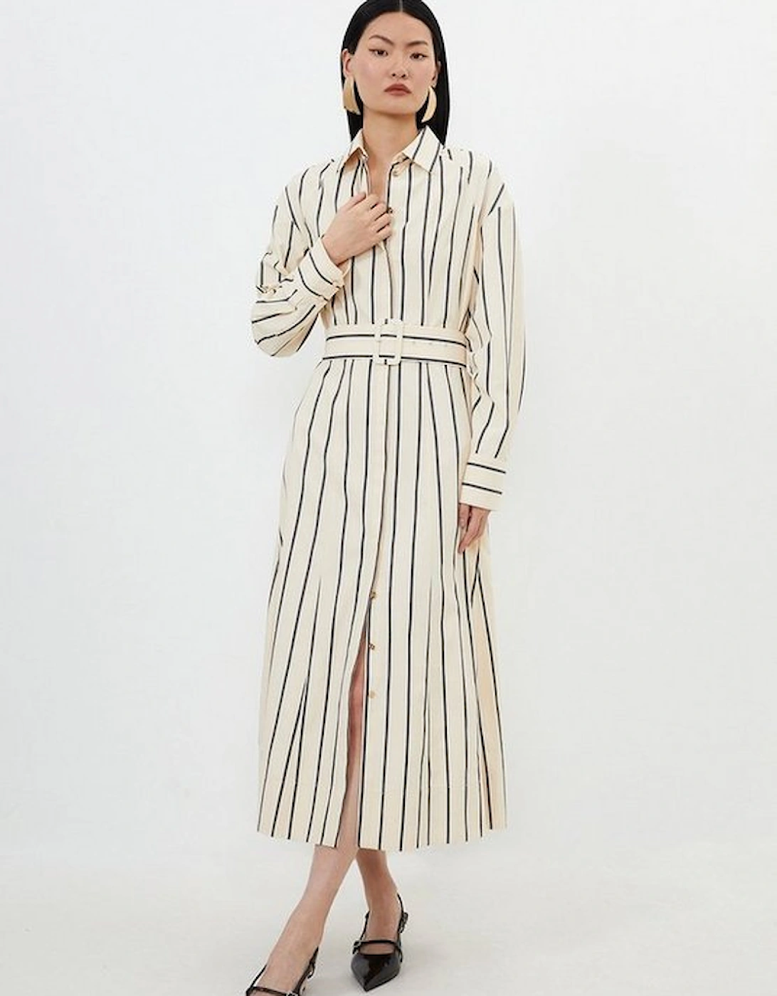 Cotton Stripe Belted Woven Shirt Dress, 5 of 4