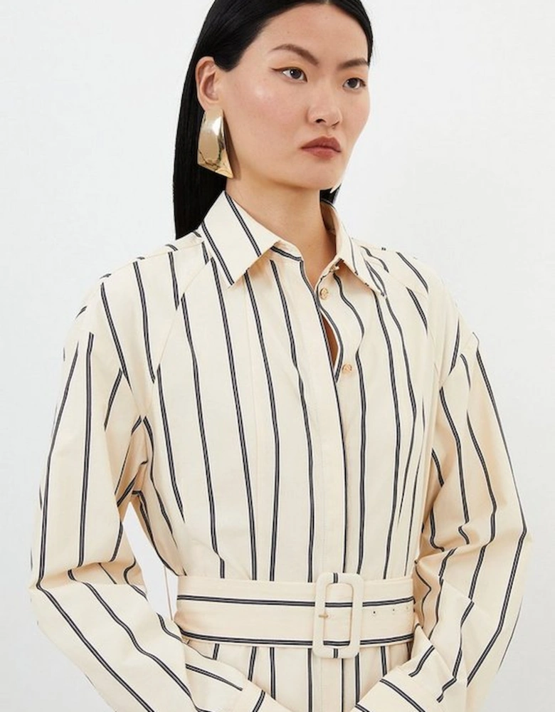 Cotton Stripe Belted Woven Shirt Dress