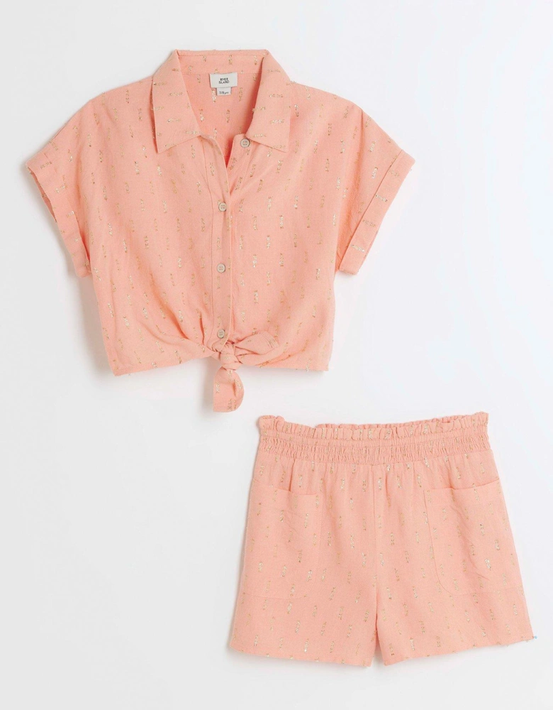 Girls Glitter Shirt And Shorts Set - Orange