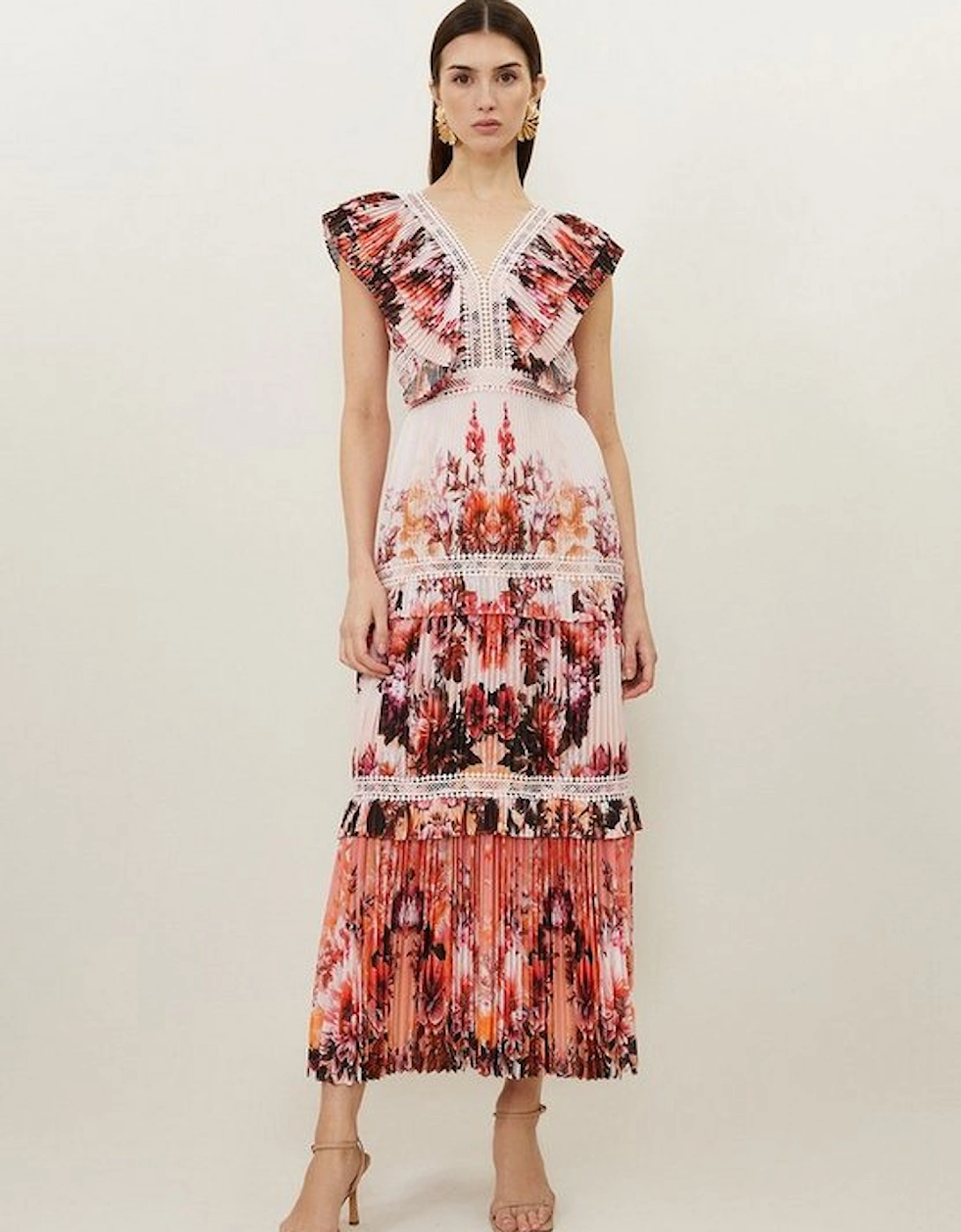 Mirrored Floral Print Pleated Woven Sleeveless Maxi Dress, 5 of 4