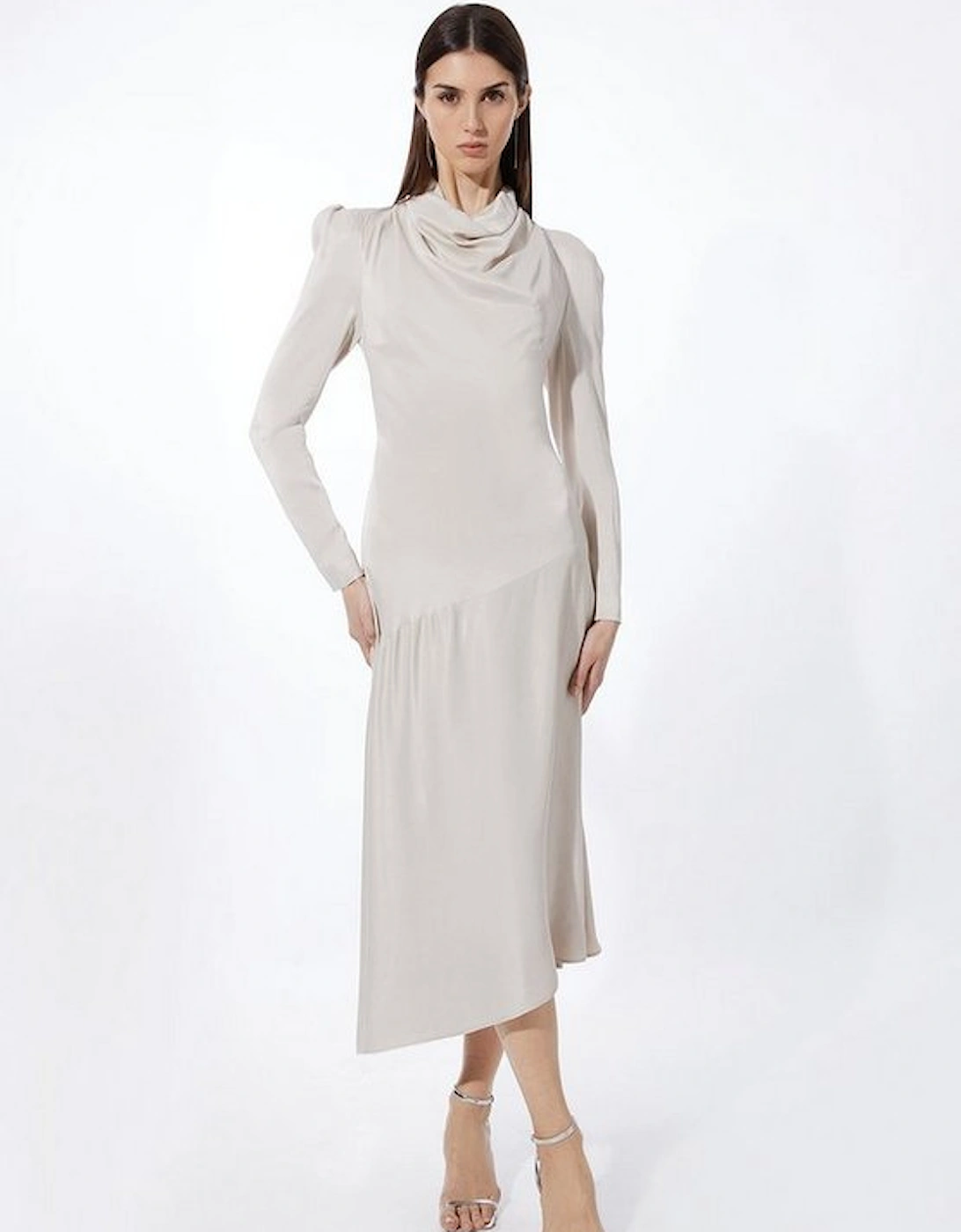Viscose Satin Asymmetric Woven Maxi Dress
