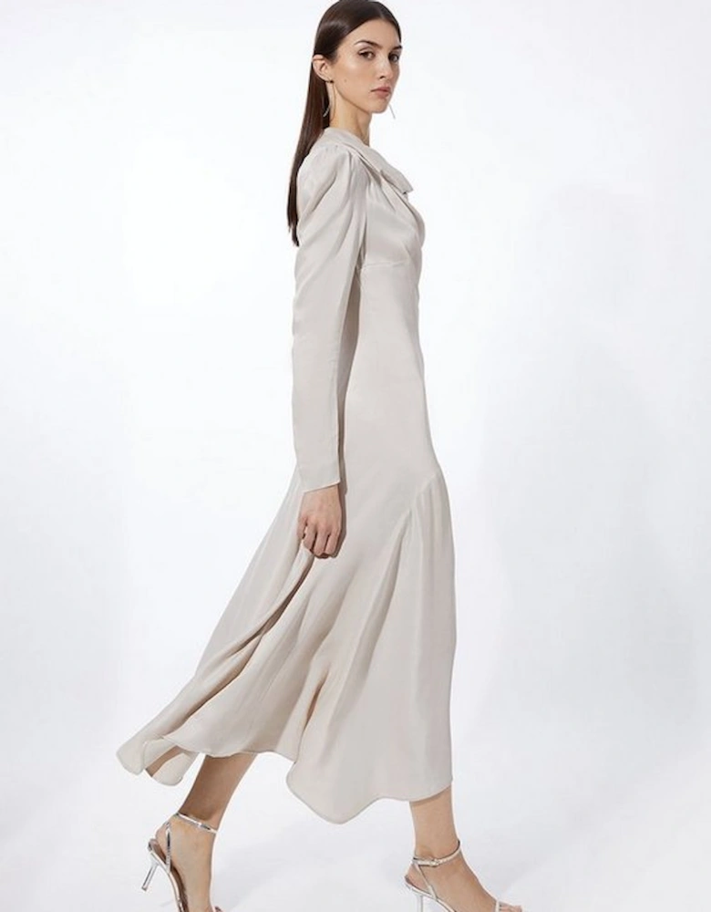 Viscose Satin Asymmetric Woven Maxi Dress