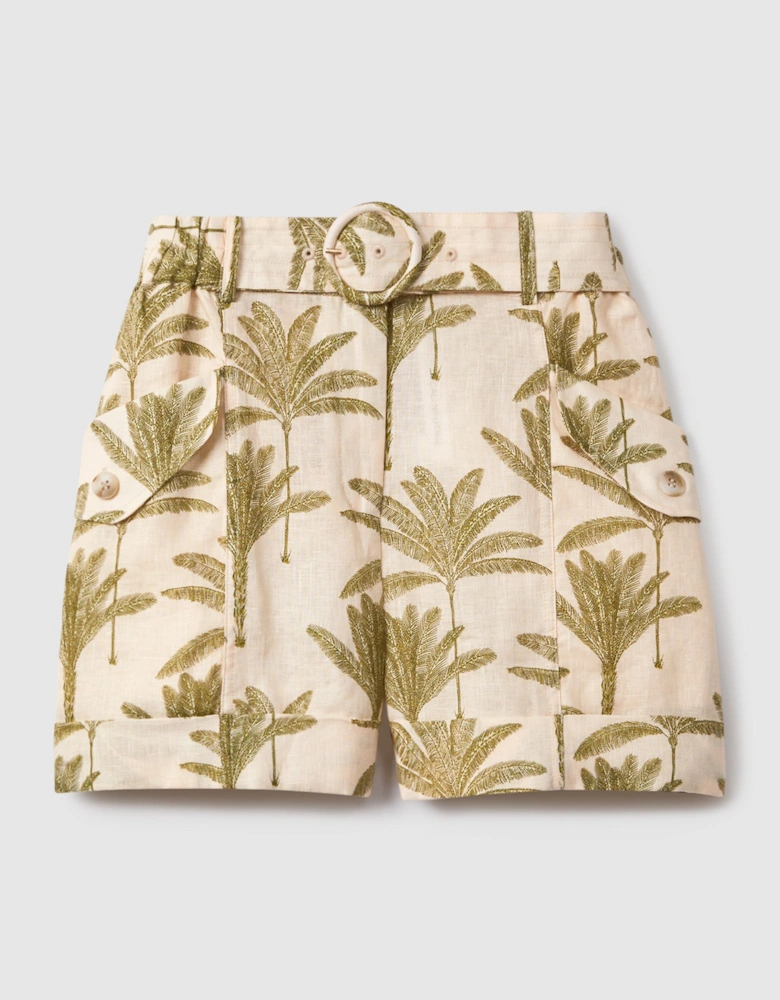 Linen Tropical Print Shorts